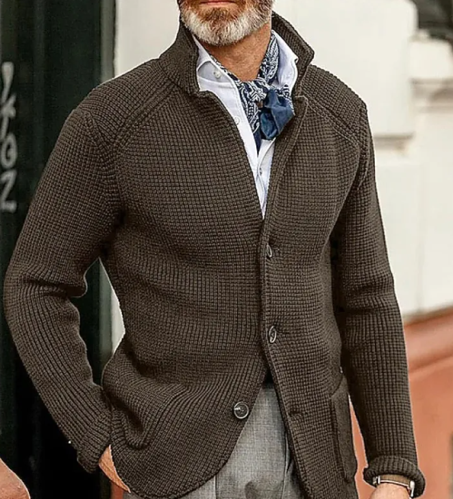 Men’s Knitted Sweater Coat – Acrylic Casual Warm Knit Cardigan, 15 Colors, S–4XL