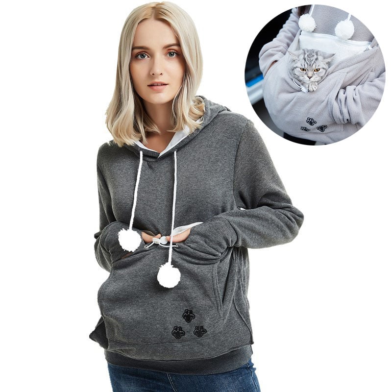 Women’s Cute Winter Pet Pocket Hoodie – Cozy Long Sleeve Kangaroo Carrier Sweatshirt, S–3XL