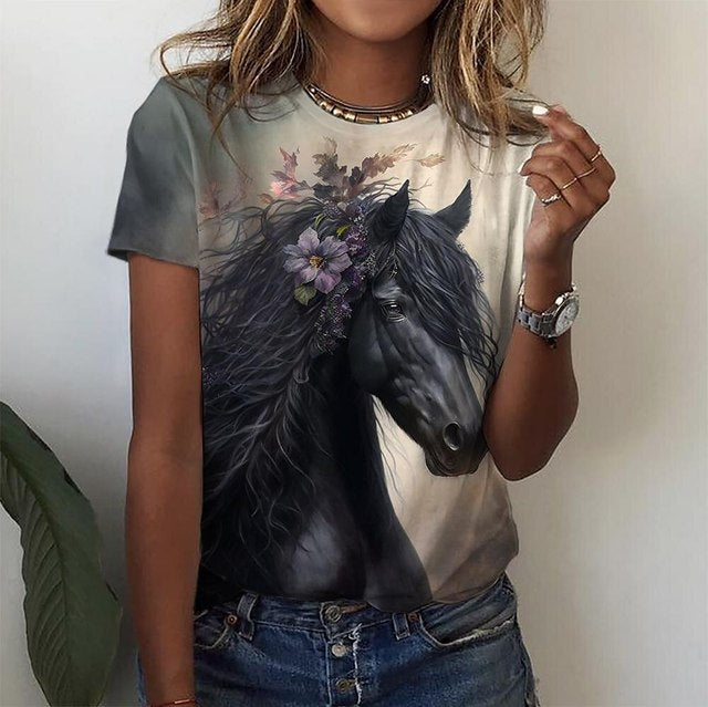 Summer Horse 3D Print Oversized T-Shirt for Women