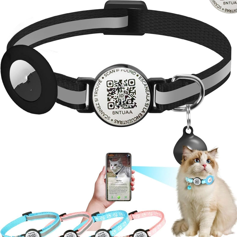 QR Code Anti-Lost Pet Collar with AirTag Holder – Reflective Silicone Tracker Collar