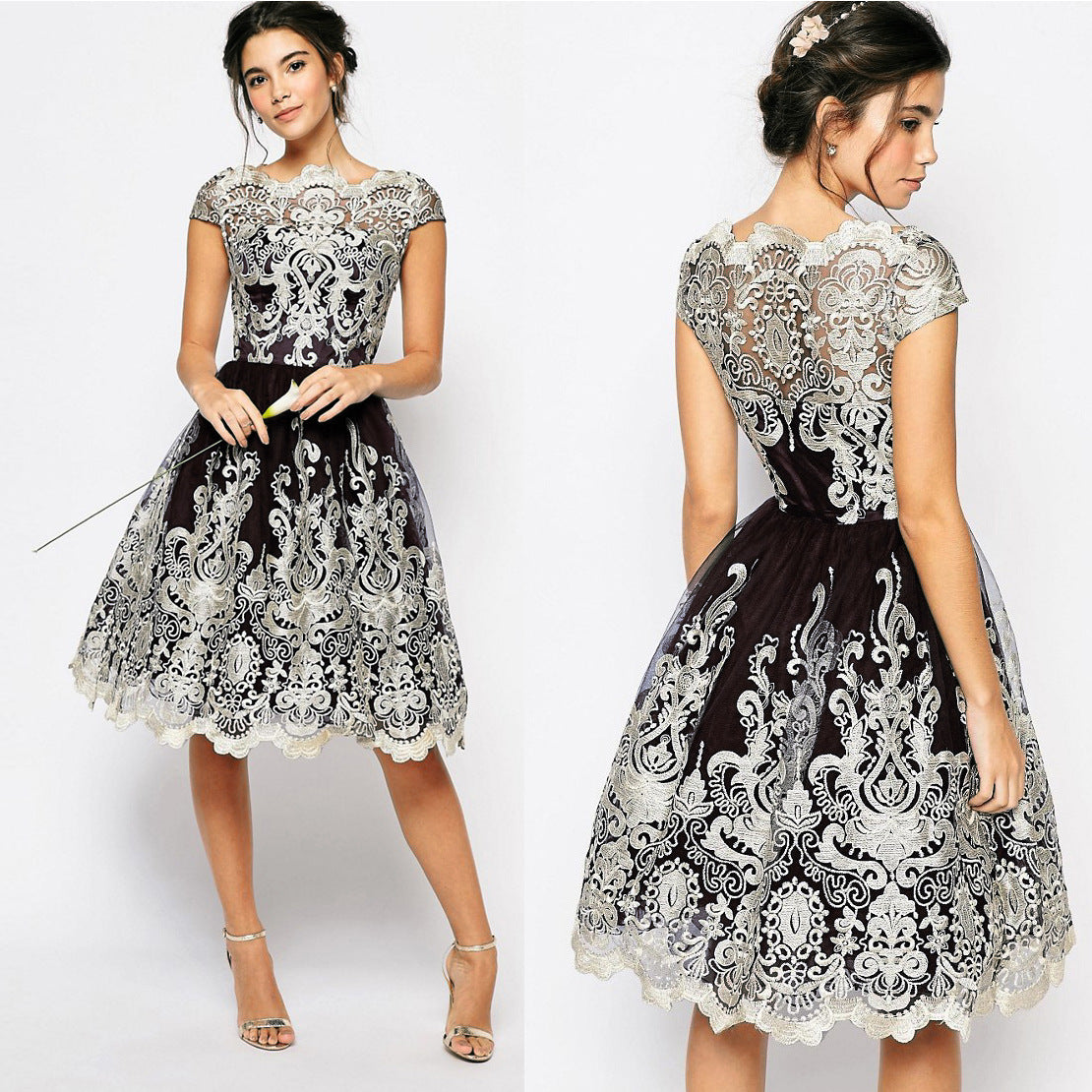 Amazon Europe Women's Embroidered Mesh Dress with Floral Hollow Detail USA