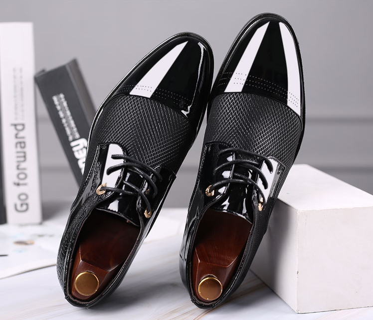Men’s Shiny Pointed-Toe Dress Shoes – Elegant Formal Footwear