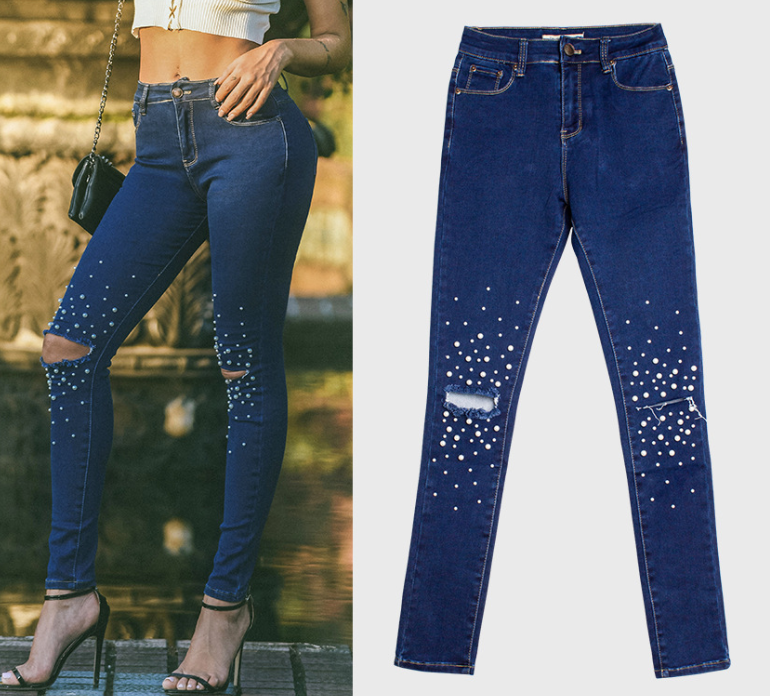 Women’s Slim Fit Pencil Jeans – Deep Blue Cotton Denim Pants, S–3XL