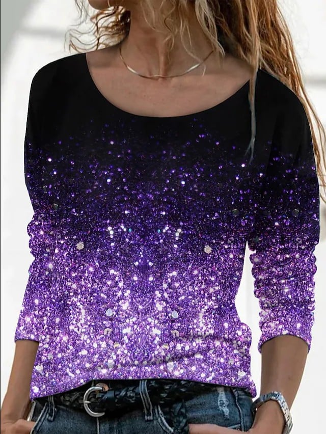 3D Printed Casual Long Sleeve Pullover T-Shirt for Women