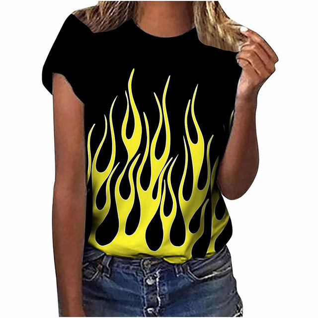 Women’s Colorful Flame 3D Print Oversized T-Shirt – Summer Streetwear Tee