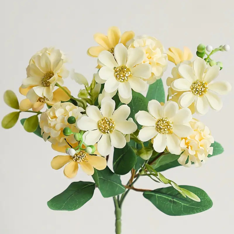Everlasting Hydrangea Daisy Bouquet – Lifelike Faux Flower Bunch for Elegant Home Decor