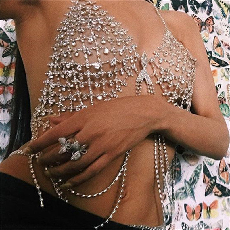 Exaggerated Rhinestone Chest Chain Necklace