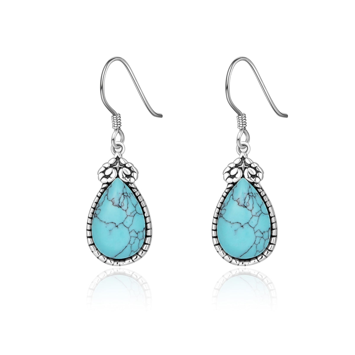Turquoise Dangle Earrings for Women – Sterling Silver Boho Teardrop
