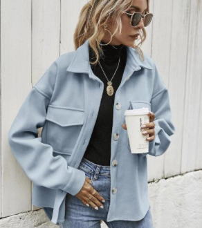 Women’s Long Lapel Spring Jacket – Windproof Polyester Coat with Pockets, 4 Colors, S–2XL