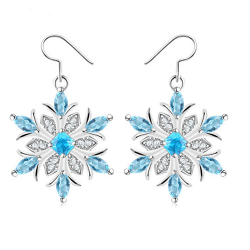 Platinum Water Blue Snowflake Earrings for Women – Elegant Sparkling Jewelry