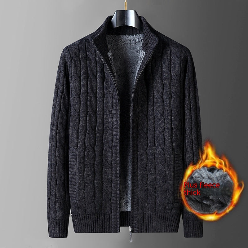 Men’s Thick Thermal Fleece-Lined Cardigan Sweater – Half-Turtleneck Winter Knit, 4 Colors, L–7XL