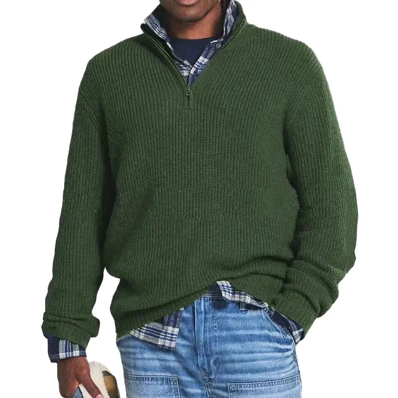 Men’s Loose Zip Stand-Collar Sweater – Casual Knit Pullover – USA