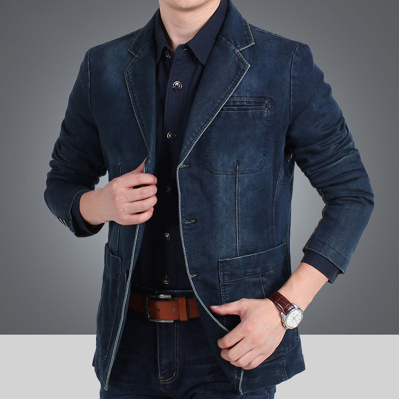 Men’s Cotton Denim Blazer – Tailored Plus Size Casual Jacket, M–4XL