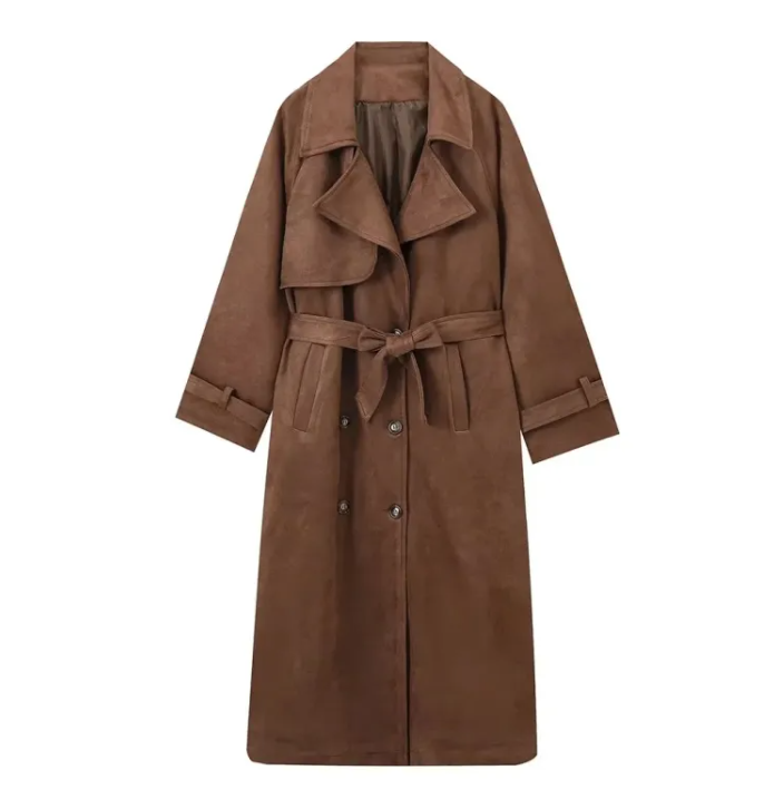 Women’s Double-Breasted Fashion Coat – Tailored Brown Elegant Jacket, S–L