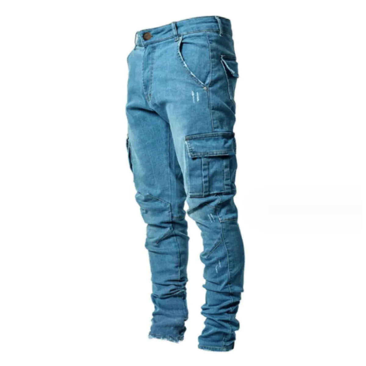 Men’s Skinny Cargo Jeans with Side Pockets – 80% Cotton Stretch Pencil Denim Pants, S–3XL