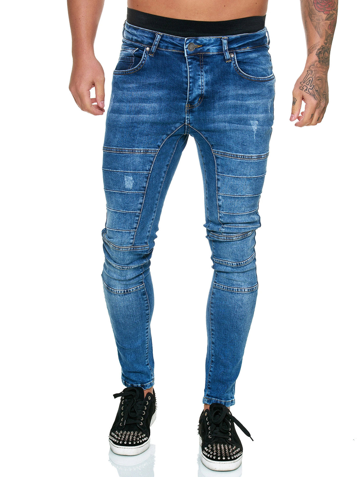 Men’s Hip-Hop Ripped Skinny Jeans – 80% Cotton High-Waist Stretch Denim in Dark Blue & Black, S–3XL
