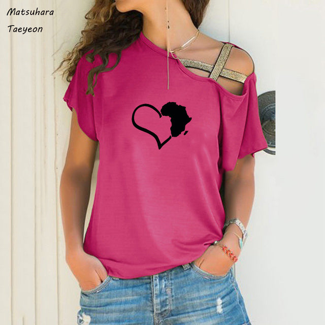 Funny Heart Map Graphic T-Shirt for Women (Big Size)