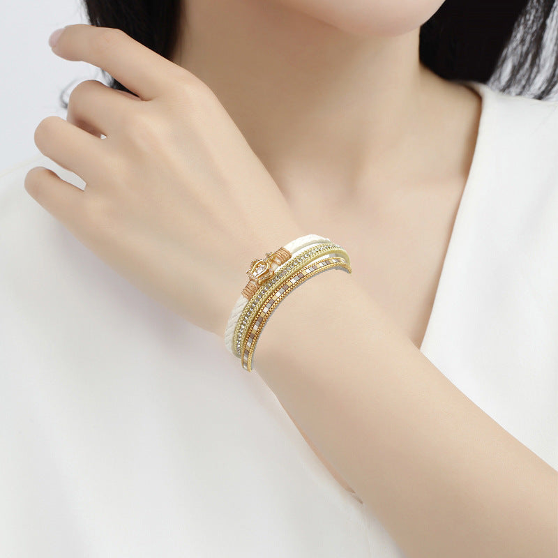 Women’s Crown Leather Bracelet – Zinc Alloy Statement Fashion Jewelry