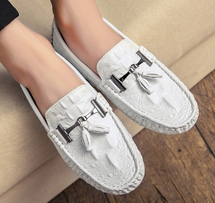 Men’s Genuine Leather Crocodile-Pattern Loafers – Premium Casual Shoes