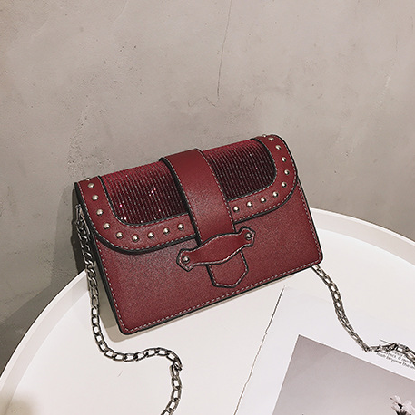 Chic Korean Style Studded Shoulder Bag for Women – Composite Cowhide Small Square Crossbody Bag with Chain Strap