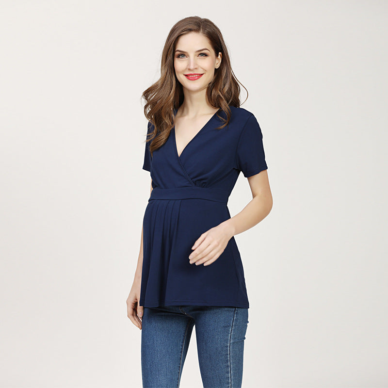 Summer Plus Size V-Neck Maternity T-Shirt for Women