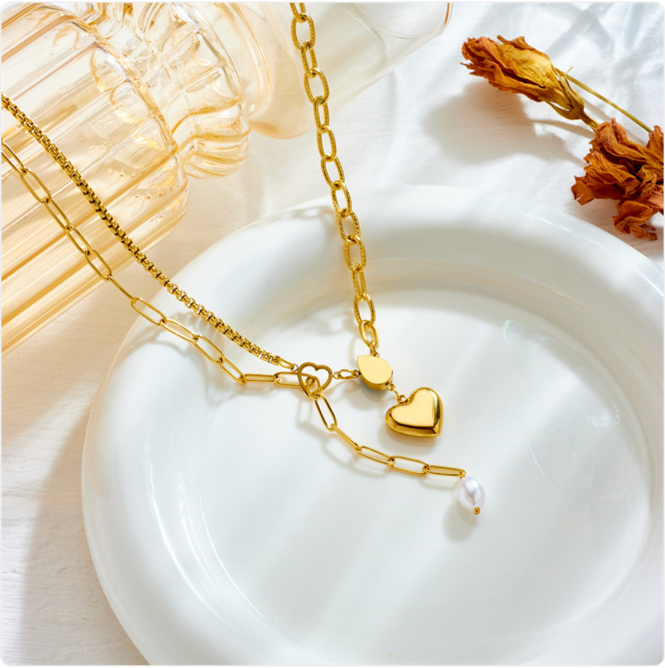 Elegant Pearl Heart Pendant Necklace
