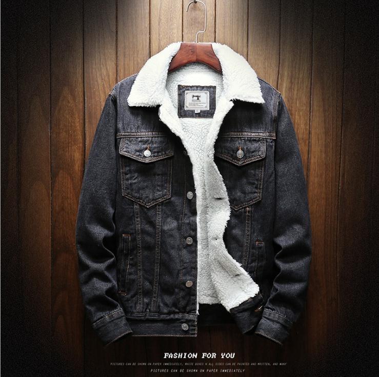 Men’s Fleece-Lined Denim Jacket – Warm Lambswool Casual Winter Jacket