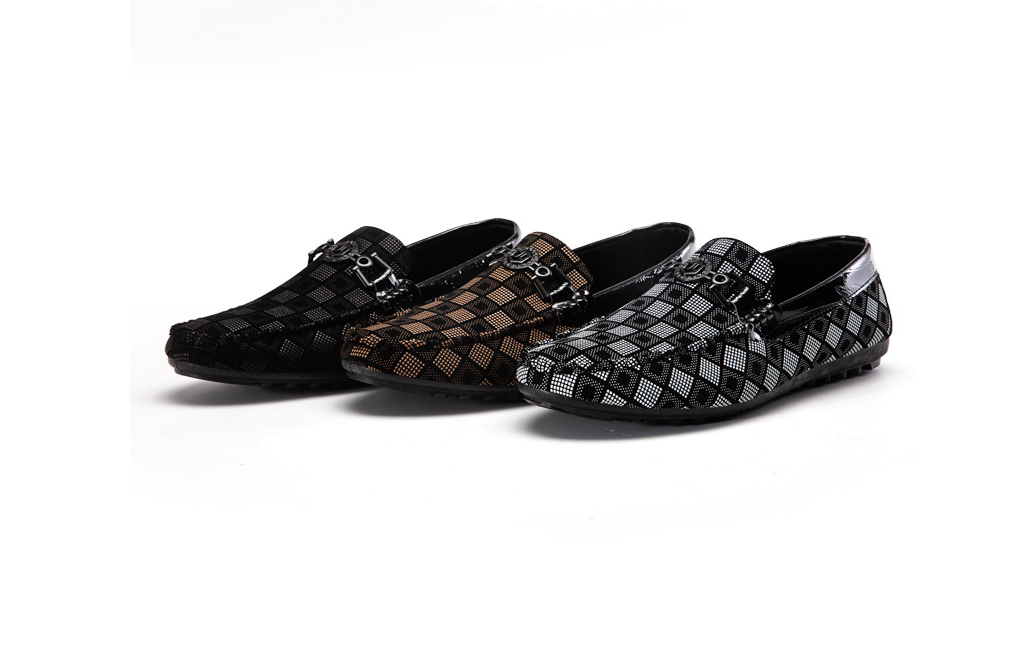 Men’s Checkered Slip-On Loafers – Casual Driving Shoes