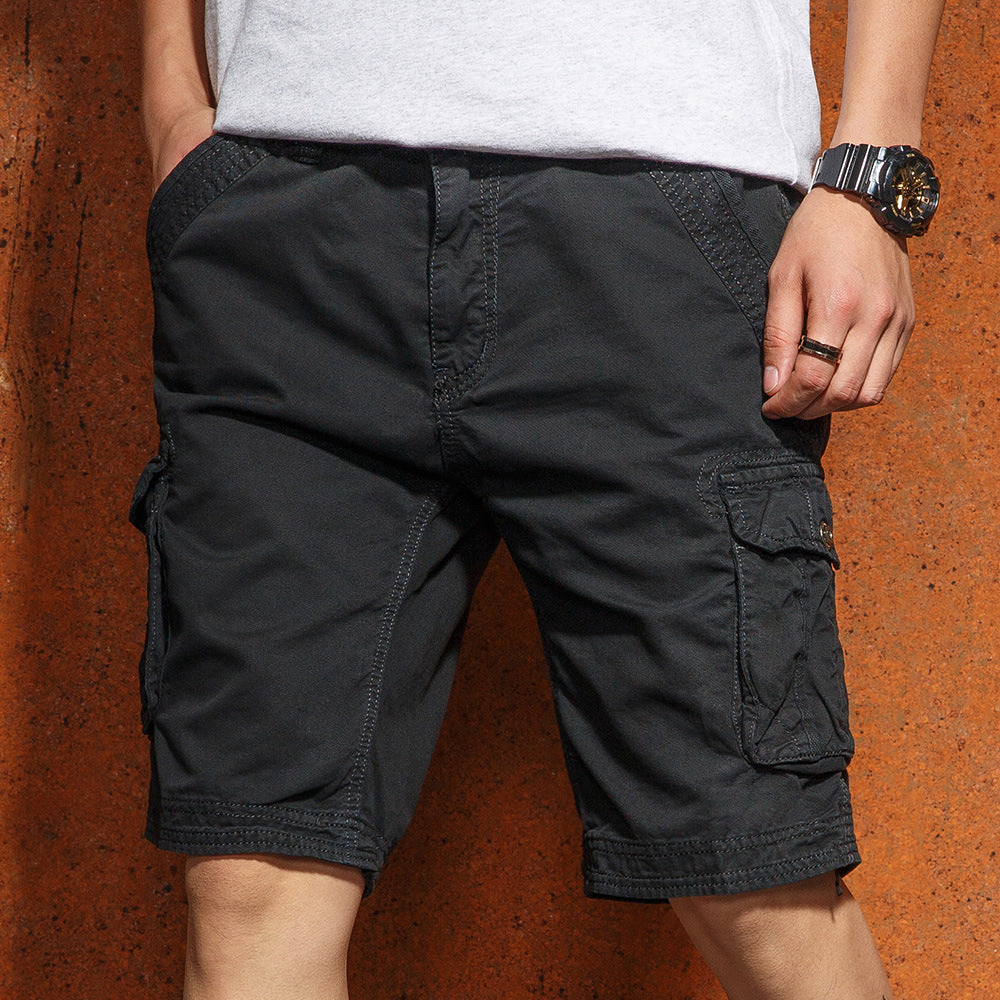 Men’s Casual Solid Color Multi-Pocket Five-Point Shorts – Cotton Summer Casual Wear