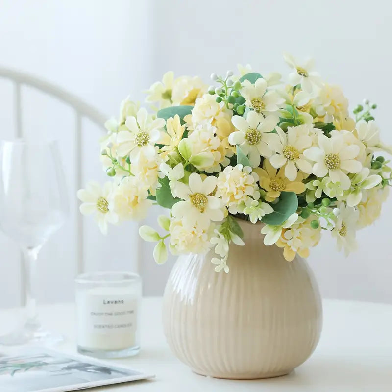 Everlasting Hydrangea Daisy Bouquet – Lifelike Faux Flower Bunch for Elegant Home Decor