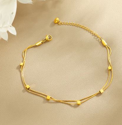 Elegant Double-Layer Snake Bone Anklet – Gold Titanium Steel Minimalist Women's Anklet