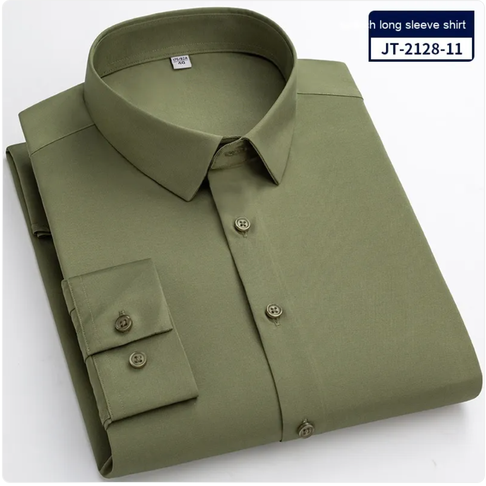 Men’s Seamless Stretch Long Sleeve Shirt – Bamboo Blend Casual Shirt, Sizes 38–46
