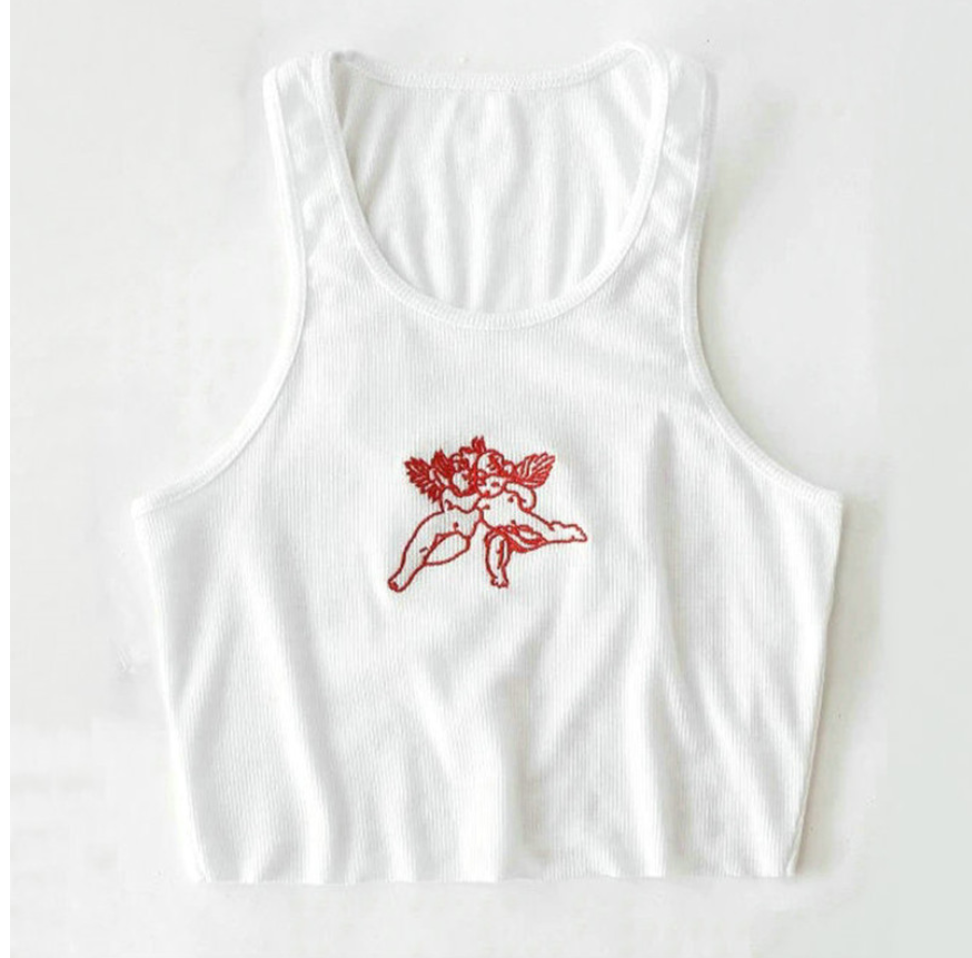 Women’s Embroidered U-Neck Crop Tank Top – Sleeveless Summer Top