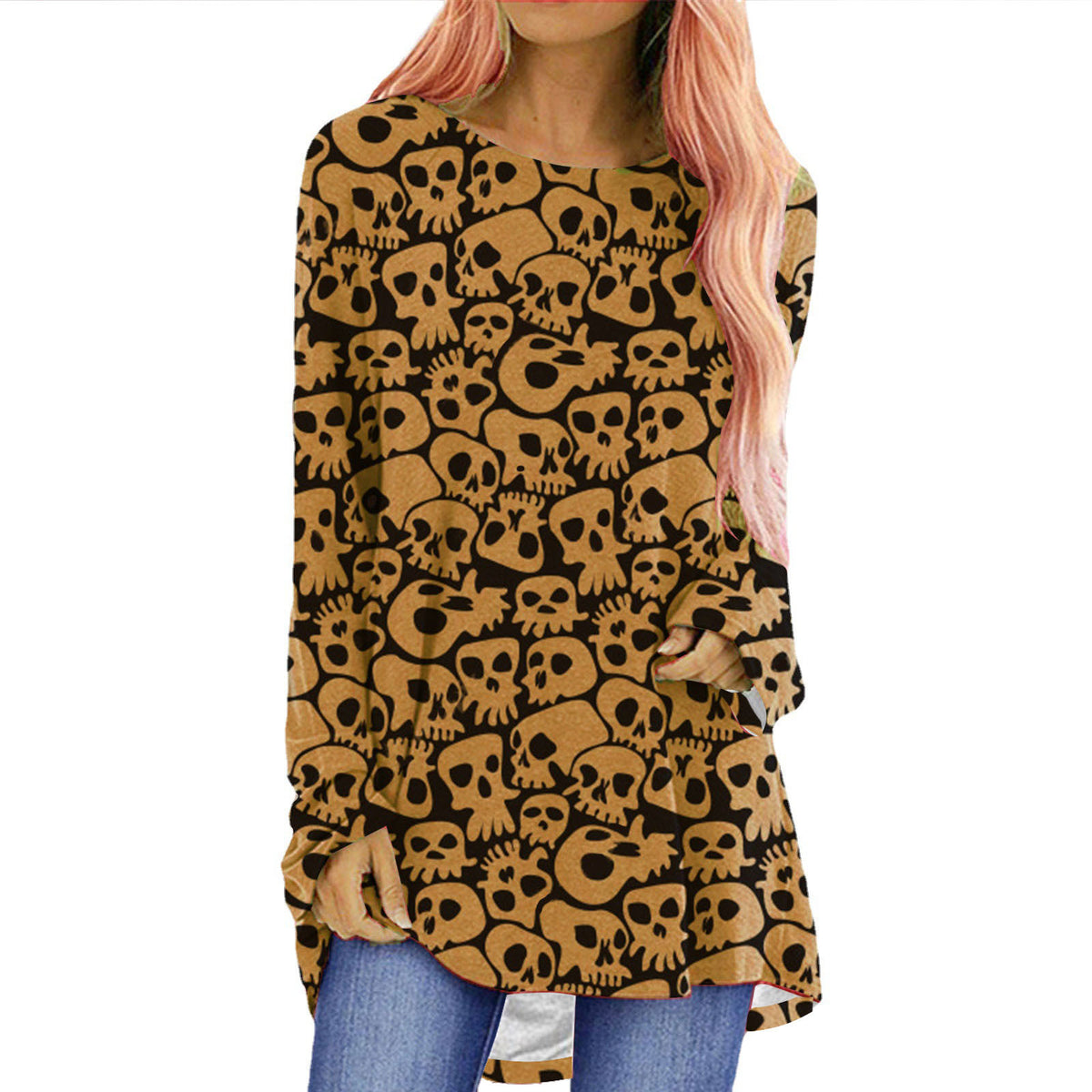 Women’s Halloween Printed Long Sleeve T-Shirt – Spooky Casual Graphic Tee
