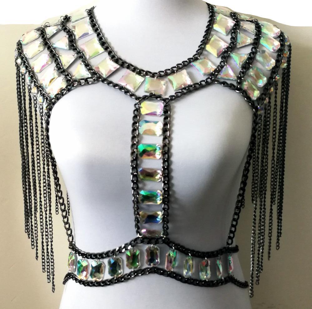 Women’s AB Acrylic Shoulder Body Chain – Iridescent Statement Jewelry, Electroplated Alloy