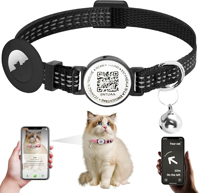 QR Code Anti-Lost Pet Collar with AirTag Holder – Reflective Silicone Tracker Collar