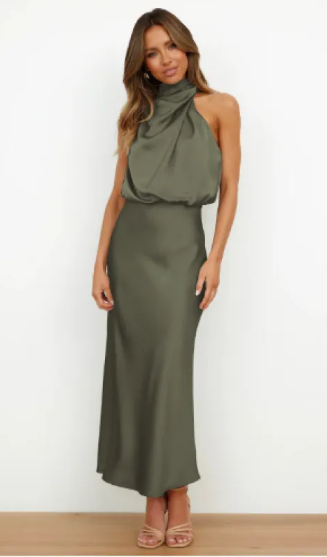 Women’s Solid Color Satin Maxi Dress – Elegant Flowing Evening & Formal Dress, S–5XL