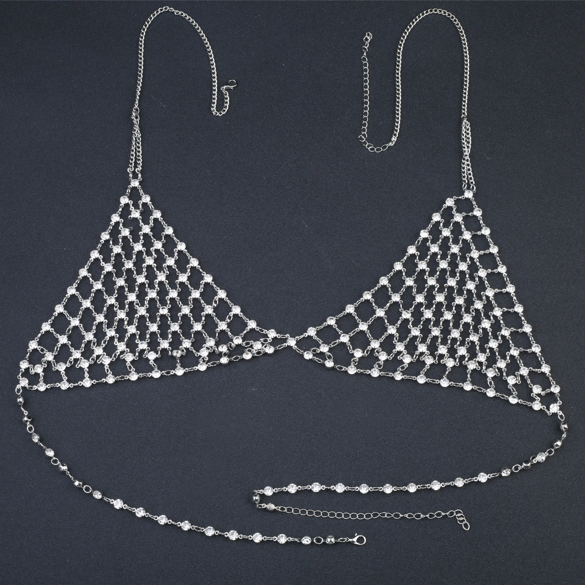 Women’s Handcrafted Multi-Layer Body Chain Set – Copper Rhinestone Necklace & Chest Jewelry, Gold & Silver