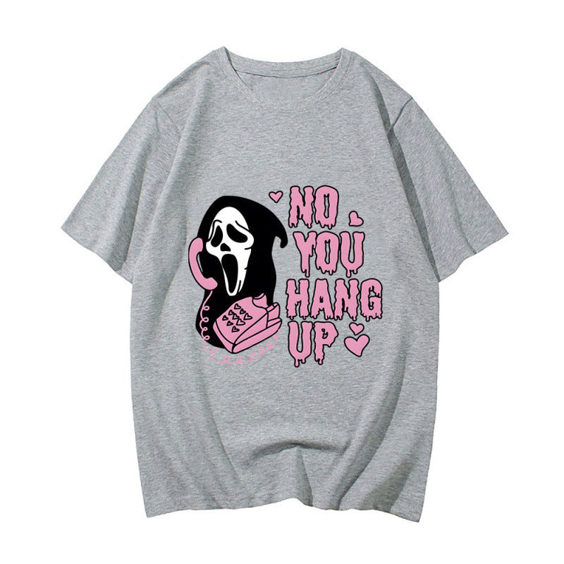 Cartoon Grim Reaper Print Casual T-Shirt for Women
