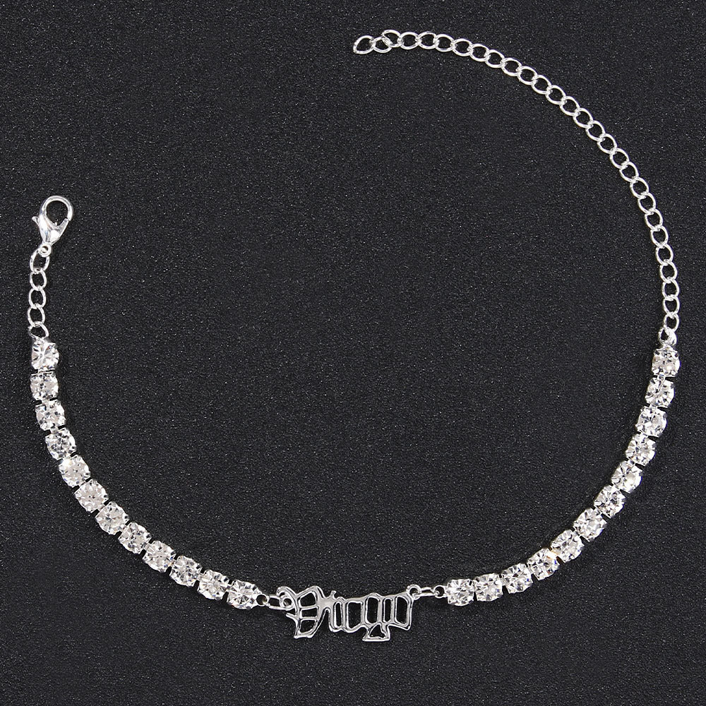 Stainless Steel Zodiac Anklet with Rhinestones