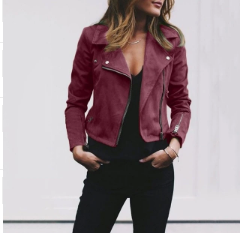 Women’s Short Lapel Moto Jacket – Asymmetrical Zip-Up Slim-Fit Fashion Coat