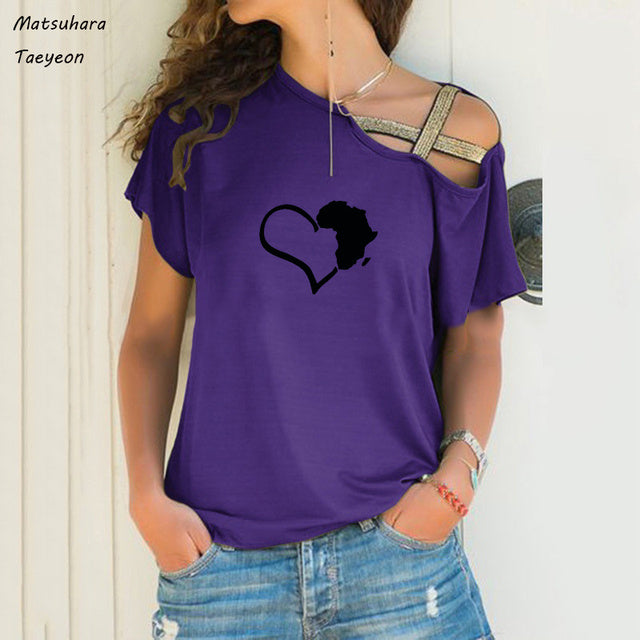 Funny Heart Map Graphic T-Shirt for Women (Big Size)