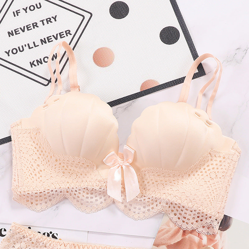 Women’s Lace Trim Shell Cup Bra – Supportive Palm Cup Shaping Lingerie