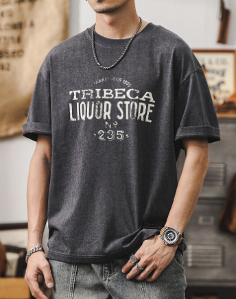 Men’s Vintage Distressed Letter Print Cotton T-Shirt – Slim Fit Crew Neck Casual Tee, M–XXL