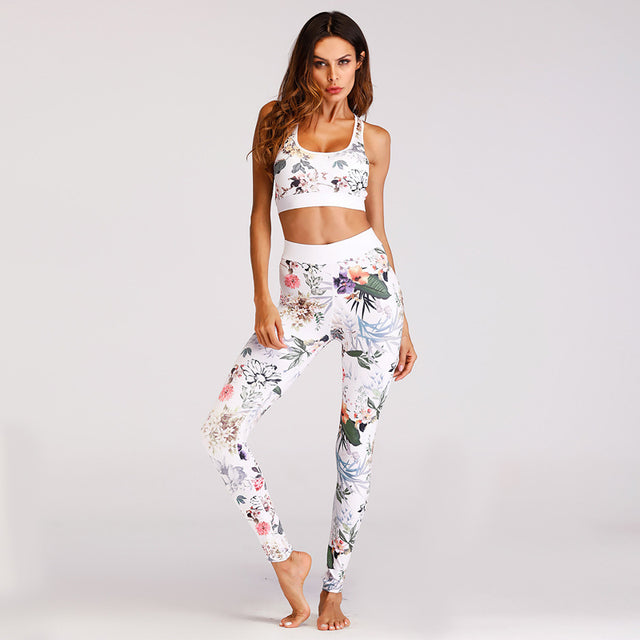 Women’s Floral Print Yoga Set – Sports Bra & High-Waist Leggings Workout Outfit