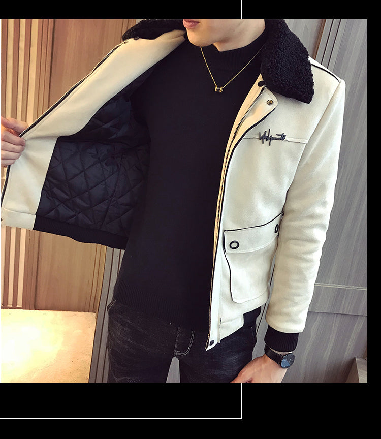 Men’s Suede Jacket with Stylish Fleece Collar – USA