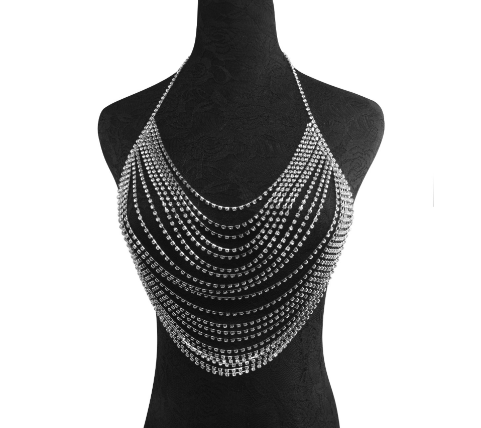 Women’s Rhinestone Body Chain – Gold & Silver Nightclub Statement Jewelry