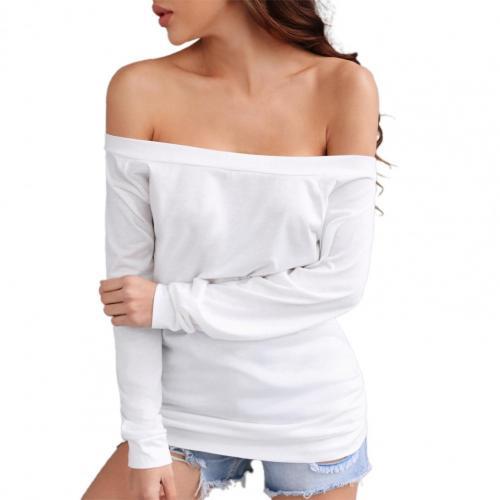 Off Shoulder Long Sleeve Round Neck T-Shirt for Women