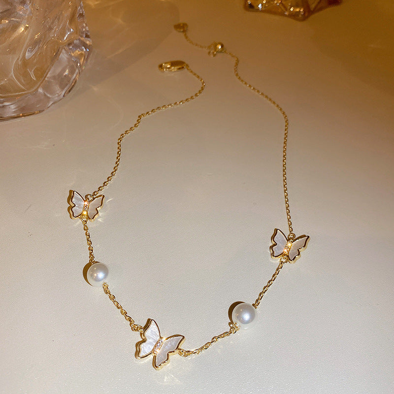 Korean Vintage Pearl Tassel Floral Bow Choker Necklace