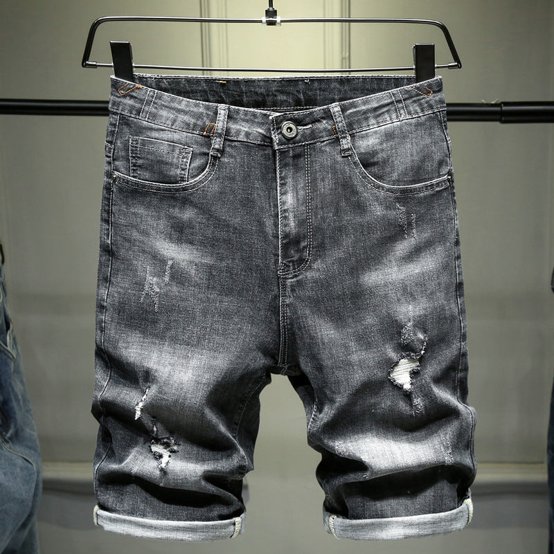 Men’s Ripped Denim Five-Point Shorts – Casual Distressed Summer Shorts